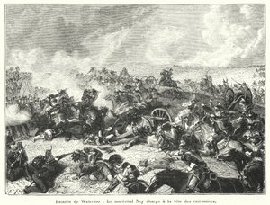 Batalha de Waterloo, Marechal Ney carrega na cabeça dos cuirassiers (gravura) de French School