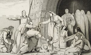 Batilda Dá Dinheiro aos Pobres, de &39;Histoire de France&39; de Colart, publicado em 1840 de French School
