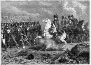 Batalha de Arcis-sur-Aube, 20-21-3-1814 - concha explode sob o cavalo do imperador Napoleão - Batalha de Arcis-sur-Aube (Arcis sur Aube) 20 e 21 de março de French School