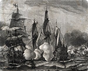 "Battle of Bantry Bay naval engagement fight on 11 May 1689, a week before the declaration of the Nine Years
