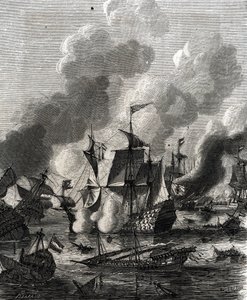 A Batalha de Lagos foi uma batalha marítima durante a Guerra dos Nove Anos em 27 de Junho de 1693 (gravura) de French School