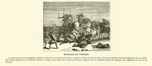 Batalha de Tapsus, Norte de África, Guerra Civil de César, 46 AC (gravura) de French School