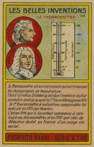 Belo cartão de invenções, termômetro de French School