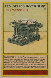 Cartão de belas invenções, máquina de escrever de French School