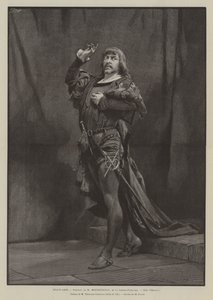 Beaux-Arts, Retrato de M Mounet-Sully, da Comédia Francesa, Papel de Hamlet (gravura) de French School