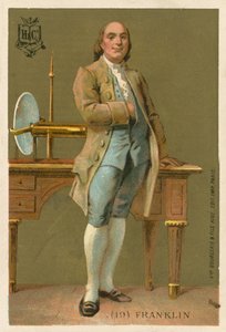 Benjamin Franklin, cientista americano, inventor e político. Cartão educacional.