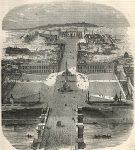 Vista aérea da Place de la Concorde, rue Royale com a igreja da Madeleine - Gravura em "Tableau-de-Paris" de Edmond Texier 1852 de French School