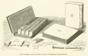 Catalogue-Box, novo sistema em uso na Bibliotheque Sainte-Genevieve (gravura) de French School