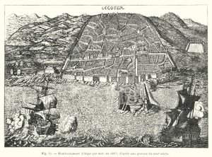 Bombardeamento de Argel por mar, em 1683; a partir de uma gravura do século XVII de French School