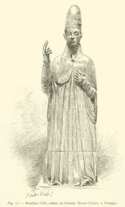 Bonifácio VIII, estátua em bronze, Museo Civico, em Bologne (gravura) de French School