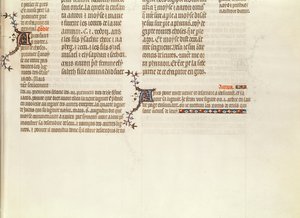 Parte inferior de uma página sem miniatura, da Bíblia de Jean de Sy, c.1355