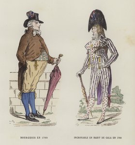 Bourgeois e um dândi em traje de festa, 1788 de French School