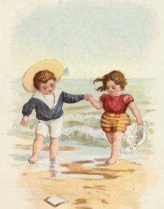 Menino menina, tocando, praia de French School
