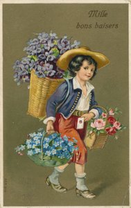 Menino, carregar, flores de French School