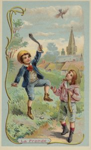 Menino matando um pássaro com uma tipóia de French School