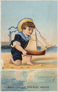 Menino, tocando, com, brinquedo, veleiro de French School