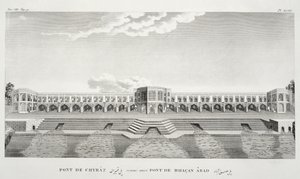 Ponte de Shiraz, Isfahan, de Travels of Chevelier Chardin na Pérsia e em Other Places of East, de Jean Chardin (1643-1713), publicado em 1811 de French School