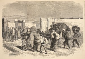 Trazendo vegetais dos subúrbios, ilustração da História de Cassells da Guerra entre a França e a Alemanha, 1870-1871 de French School