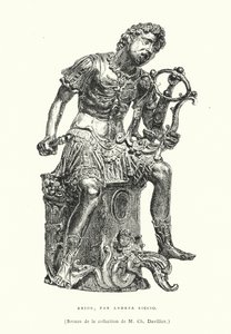 Figura de bronze do poeta grego antigo Arion, do escultor italiano renascentista Andrea Riccio, no final do século XV ou início do XVI (gravura) de French School