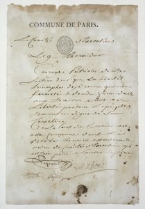 Chamada de Maximilien de Robespierre (1758-94) para se juntar à Comuna, 9 Thermidor An 2 (27 de julho de 1794) (caneta e tinta no papel) de French School