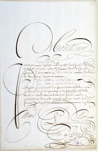Caligrafia: Carta de contas caligrafada por volta de 1678 por François de Bruyn. de French School