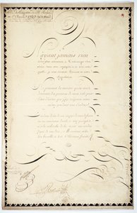 Caligrafia: Peça de recepção datada de 1737 por Andre Francois Roland. de French School