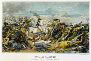 Campanha (Expedição) do Egito (1798-1801): Joachim Murat (1767-1815) durante a Batalha de Aboukir a 25 de Julho de 1799, durante a qual Bonaparte rejeitou os turcos para o mar. de French School
