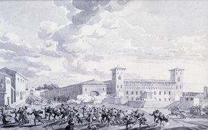 Campanha de Itália: vista da revolta da cidade de Paris contra a ocupação francesa em maio de 1796. Desenho anónimo. Paris, Museu do Louvre de French School