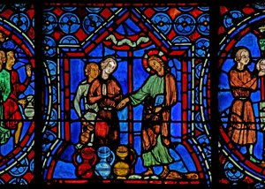 Casamento de Cana: Cristo transforma a água em vinho (w30a) de French School
