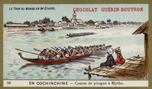 Corrida de canoa em Mytho, Cochinchina (chromolitho) de French School