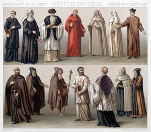 Cânones do Santo Sepulcro na Polónia. Top: Fatos dos séculos XVII e XVIII. Em baixo: trajes do período antigo. de French School