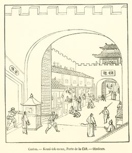 Cantão, Kouai-lak-moun, City Gate, Oiseleurs (gravura) de French School