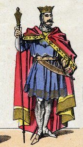 Dinastia Capetiana: Retrato de Hugues Capet (940-996) Rei dos Francos de 987 a 996. Imagem epinal do final do século XIX. Colecção privada. de French School