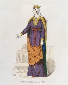 Rainha Capetiana em 1360, de trajes civis e militares dos franceses através dos séculos de French School