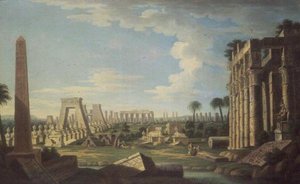 Capriccio com ruínas egípcias (óleo sobre painel) de French School