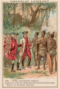 Capitão James Cook se reunindo com chefes maori na Nova Zelândia, 1769 de French School