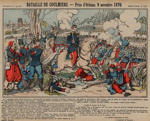 Captura de Orleans pelos franceses após a Batalha de Coulmiers, Guerra Franco-Prussiana, 9 de Novembro de 1870 (gravura a cores) de French School