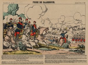 Captura de Saarbrucken pelos franceses, Guerra Franco-prussiana, 2 de Agosto de 1870 (gravura a cores) de French School