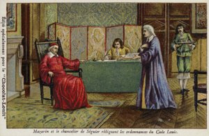O cardeal Mazarin e o chanceler Seguier elaboram as ordenanças do Código Louis de French School