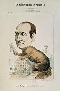 Caricatura do Barão Georges Eugene Haussmann (1809-91) como Castor, de &39;La Menagerie Imperiale&39;, c.1870-71 de French School