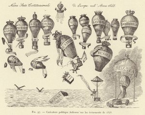 Caricatura política italiana sobre os acontecimentos de 1848 (gravura) de French School