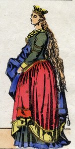 Dinastia Carolíngia: Retrato de Judite de Baviere (805-843) Rainha dos Francos esposa de Louis I chamado o Pio ou "o Debonnaire" (778-840). Imagem epinal do final do século XIX. Coleção particular. de French School