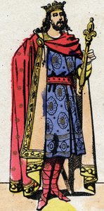 Dinastia Carolíngia: Retrato de Carlos III disse o rei simples (879-929) dos Francos de 898 a 922. Imagem epinal do final do século XIX. Coleção particular. de French School
