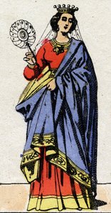 Dinastia Carolíngia: Retrato de Edwige de Wessex (Edgiva, Otgiva, Ogive, cerca de 903-951) Rainha dos Francos esposa de Carlos III chamada a Simples (879-929). Imagem epinal do final do século XIX. Coleção particular. de French School