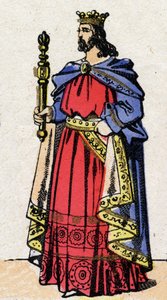 Dinastia Carolíngia: Retrato de Luís IV, conhecido como Outremer (921-954), Rei dos Francos de 936 a 954. Imagem epinal do final do século XIX. Coleção particular. de French School