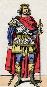 Dinastia Carolíngia: Retrato de Pepin the Brief (715-768) Rei dos Francos de 751 a 768. Imagem epinal do final do século XIX. Coleção particular. de French School