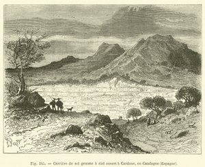 Pedreira de sal de rocha a céu aberto em Cardone, Catalunha, Espanha (gravação) de French School