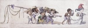 Desenho animado representando a França como o comerciante de escravos das suas colónias, c.1845-48 (caneta e tinta e aguarela sobre papel) de French School