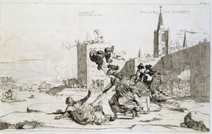 Desenho animado com Mademoiselle de Montpensier (Grande Mademoiselle) "varrendo da França Mazarin et ses partisans de French School