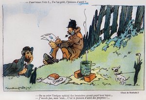 Cartoon retratando dois vagabundos da edição de abril da revista La Baionette, em 29 de março de 1917. de French School